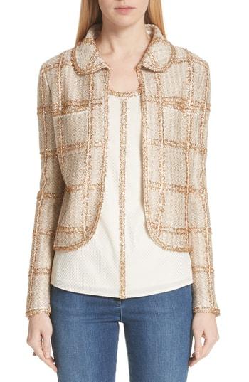 Women's St. John Collection Goldenflag Plaid Knit Jacket - Beige