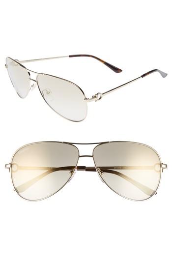 Men's Salvatore Ferragamo Gancio 62mm Aviator Sunglasses - Shiny Gold