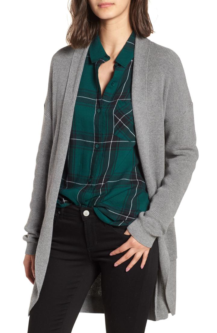 Women's Bp. Stitch Curve Hem Cardigan, Size - Grey