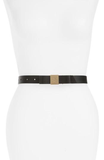 Women's Kate Spade New York Bow Calfskin Leather Belt - Black/ Pale Pol Gold