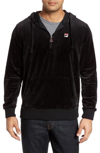 Men's Fila Venezia Half Zip Velour Hoodie, Size - Black