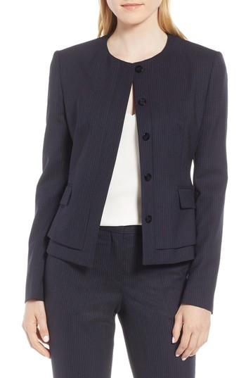 Women's Boss Jasyma Tonal Stripe Stretch Wool Suit Jacket - Blue