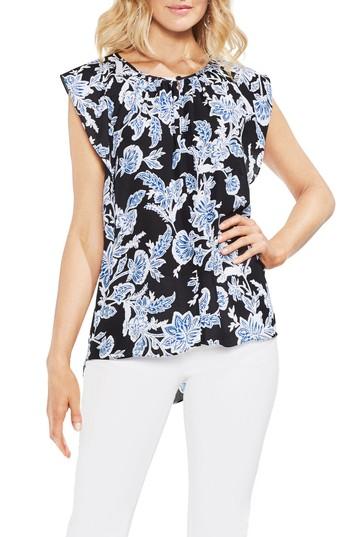Women's Vince Camuto Floral Flutter Sleeve Top, Size - Black