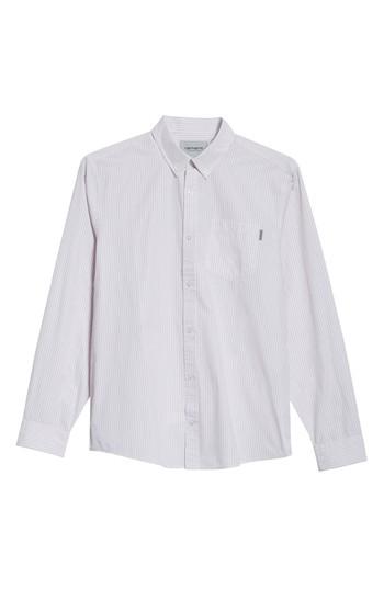 Men's Carhartt Work In Progress Crane Stripe Woven Shirt - Red