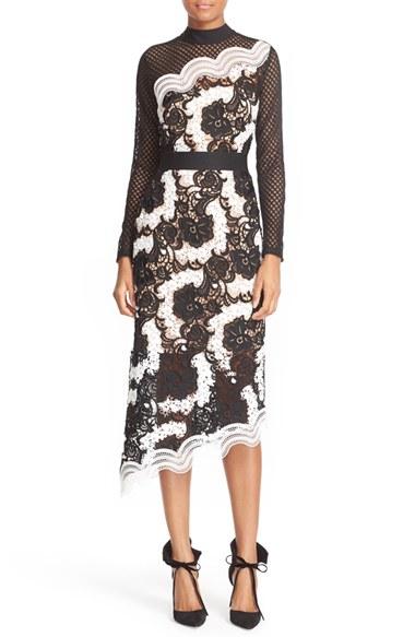 Women's Self-portrait Asymmetrical Lace Midi Dress