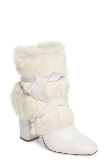 Women's Alexandre Birman Lora Genuine Rabbit Fur Bootie .5 M - White