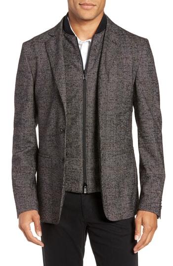 Men's Boss Nanon Trim Fit Plaid Wool Blend Sport Coat R - Black