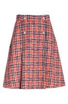 Women's Gucci Tiger Button Tweed A-line Skirt Us / 42 It - Red