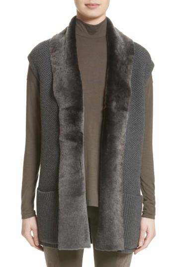 Women's Lafayette 148 New York Merino & Cashmere Vest With Genuine Shearling Trim
