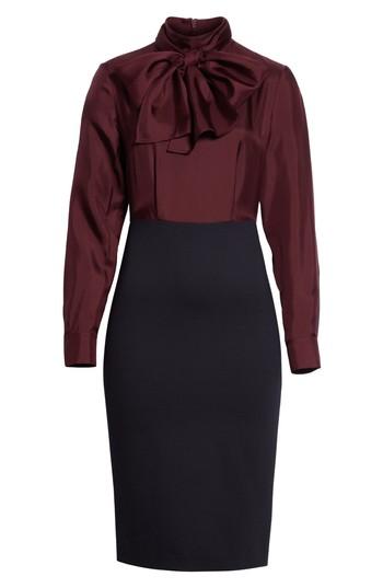 Women's Ted Baker London Jensah Tie Neck Mixed Media Dress