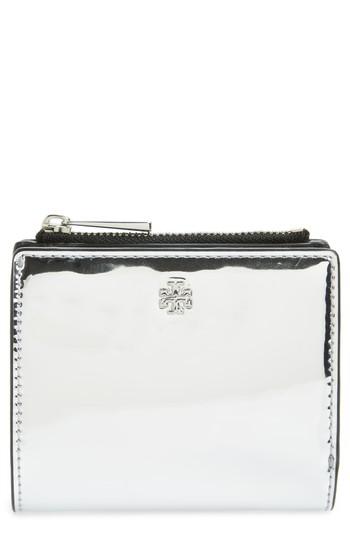 Women's Tory Burch Mini Robinson Mirror Leather Wallet - Metallic