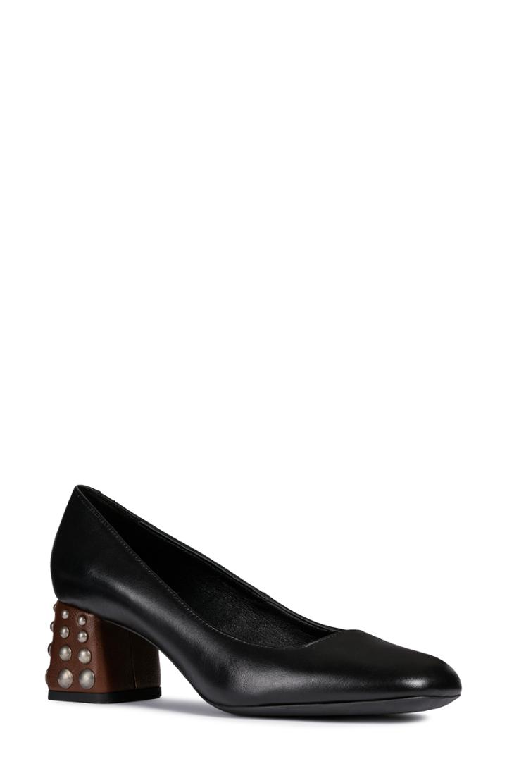 Women's Geox Seyla Leather Block Heel Pump Us / 38eu - Black