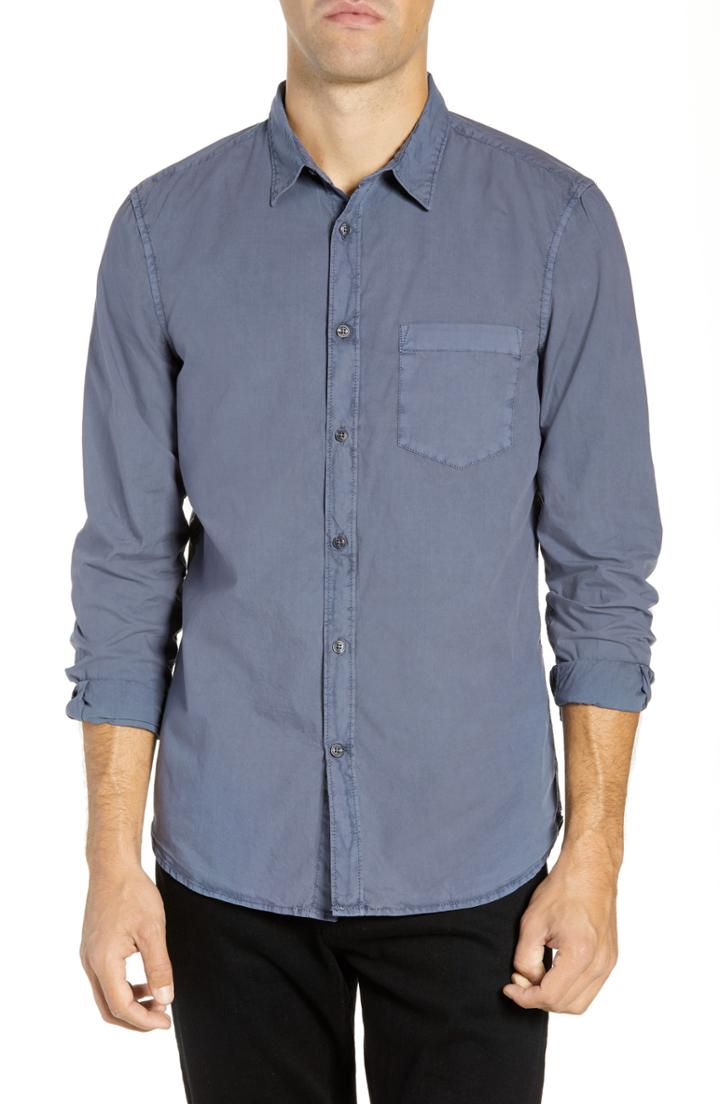 Men's French Connection Overdyed Regular Fit Poplin Sport Shirt, Size - Blue