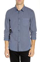 Men's French Connection Overdyed Regular Fit Poplin Sport Shirt, Size - Blue