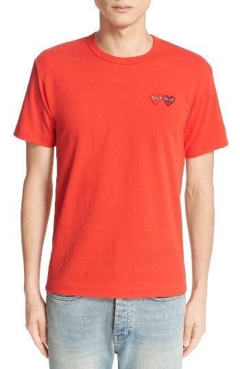 Men's Comme Des Garcons Play Twin Hearts Jersey T-shirt - Red
