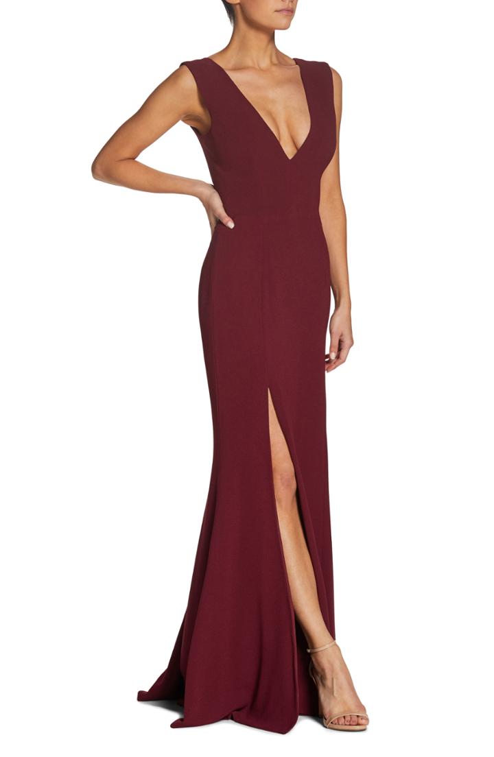 Women's Dress The Population Sandra Plunge Crepe Trumpet Gown, Size - Burgundy