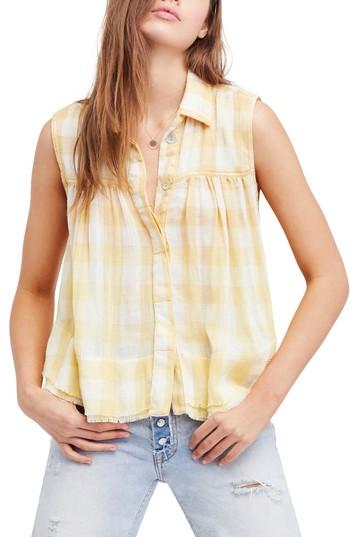 Women's Free People Hey There Sunrise Button Front Shirt - Yellow