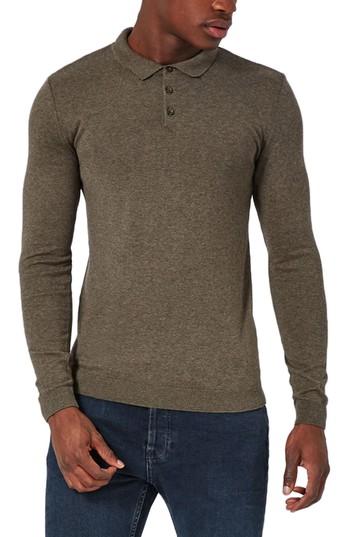 Men's Topman Muscle Fit Polo Sweater - Green