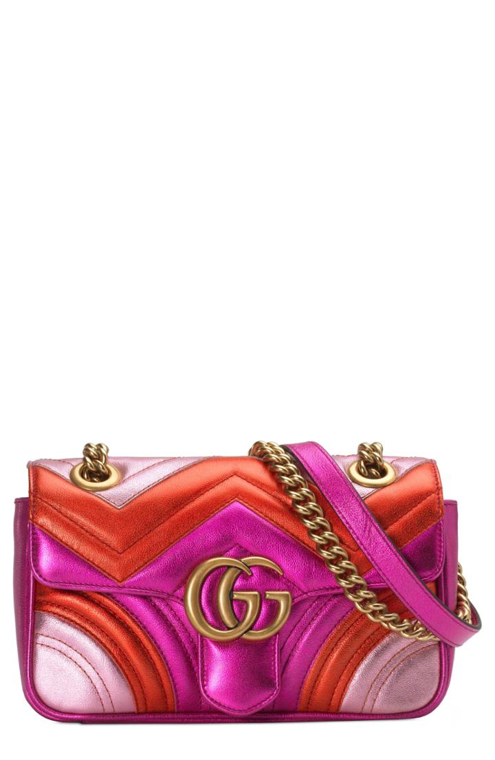 Gucci Mini Marmont 2.0 Metallic Leather Shoulder Bag - Pink