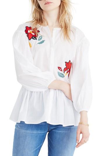 Women's Madewell Embroidered Babydoll Shirt - White