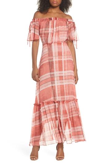 Women's Lenon Plaid Off The Shoulder Maxi Dress - Red