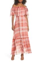 Women's Lenon Plaid Off The Shoulder Maxi Dress - Red