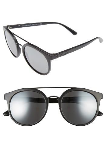 Women's Burberry 53mm Mirrored Round Sunglasses - Matte Black