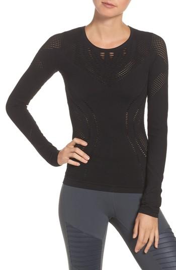 Women's Alo Lark Mesh Inset Long Sleeve Yoga Top - Black