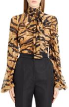 Women's Dolce & Gabbana Tiger Print Stretch Silk Blouse Us / 38 It - Brown