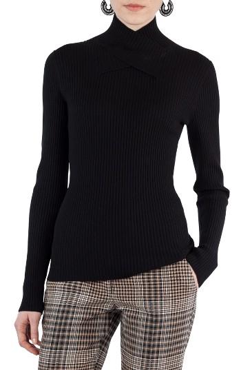 Women's Akris Punto Stretch Wool Crisscross Turtleneck