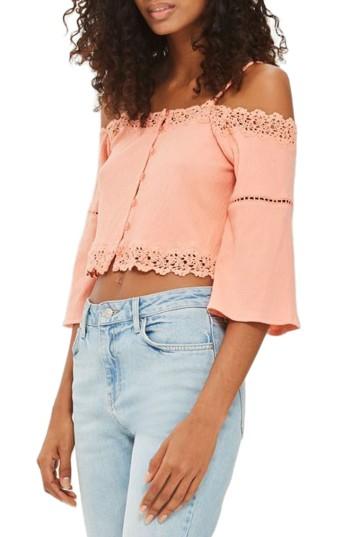 Women's Topshop Cold Shoulder Top Us (fits Like 0-2) - Coral
