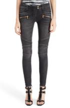Women's Balmain Washed Moto Skinny Jeans Us / 36 Fr - Grey