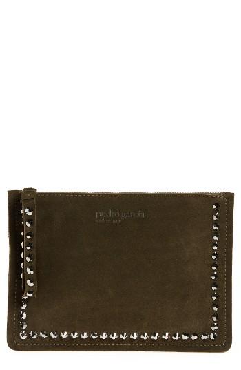 Pedro Garcia Swarovski Crystal Studded Suede Wristlet - Green