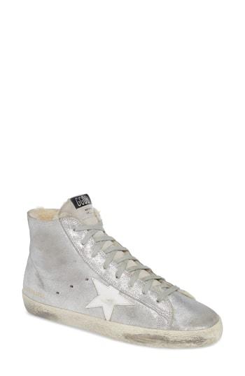 Women's Golden Goose Francy High Top Sneaker With Genuine Shearling Us / 36eu - Metallic