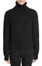 Women's Saint Laurent Cable Knit Wool Turtleneck Sweater - Black