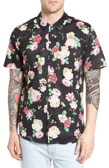 Men's Obey Moku Rose Print Woven Shirt - Black