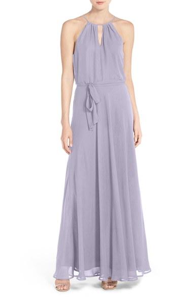 Women's Nouvelle Amsale Halter Keyhole Neck Chiffon Gown