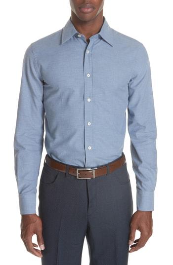 Men's Canali Classic Fit Herringbone Dress Shirt - Blue