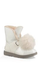 Women's Ugg Isley Genuine Shearling Waterproof Patent Pom Bootie .5 M - White