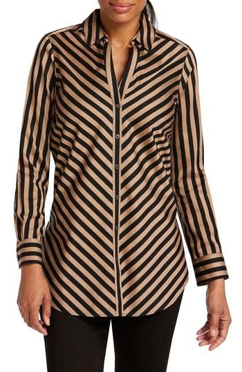 Women's Foxcroft Ivy Diagonal Stripe Cotton Sateen Shirt