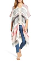 Women's Caslon Fringe Jacquard Stripe Ruana, Size - Black