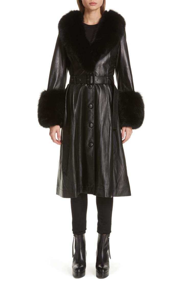 Women's Saks Potts Foxy Leather Coat With Genuine Fox Fur Trim - Black