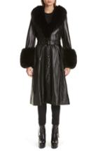 Women's Saks Potts Foxy Leather Coat With Genuine Fox Fur Trim - Black