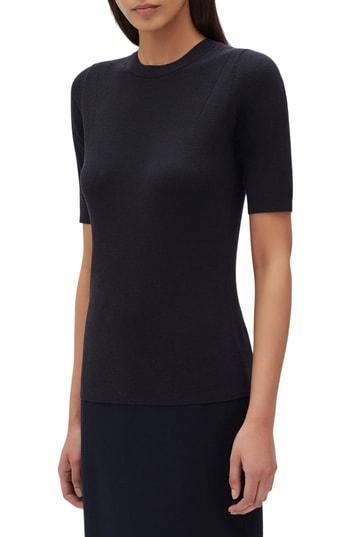 Women's Lafayette 148 New York Ribbed Merino Wool Sweater - Blue