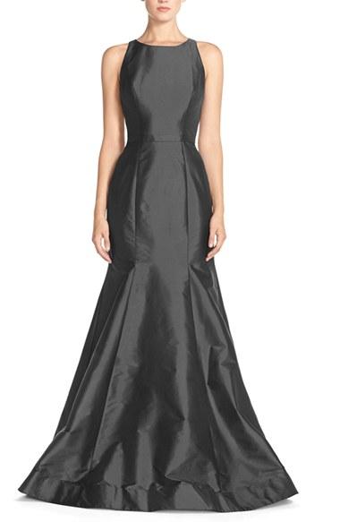Women's Monique Lhuillier Bridesmaids Back Cutout Taffeta Mermaid Gown - Grey