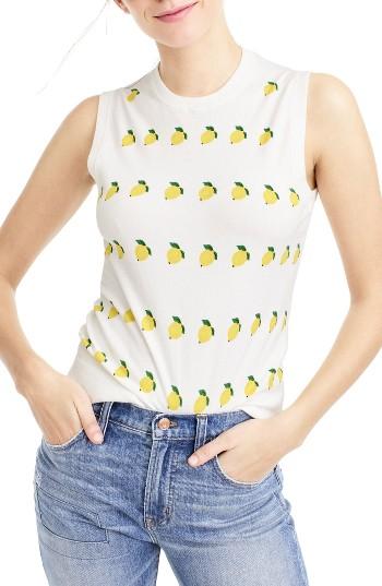 Women's J.crew Jackie Lemon Print Cotton Blend Shell, Size - White