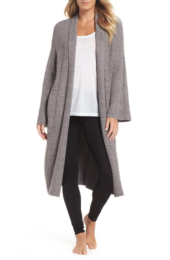 Women's Barefoot Dreams Cozychic Lite Cross Creek Long Cardigan - Grey