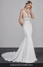 Women's Pronovias Emily Beaded V-neck Mermaid Gown, Size In Store Only - Ivory