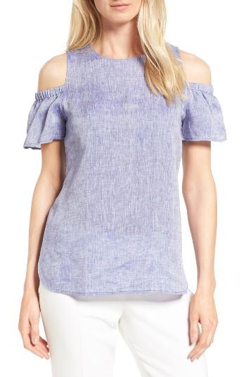 Women's Nordstrom Collection Stripe Cold Shoulder Top - Blue