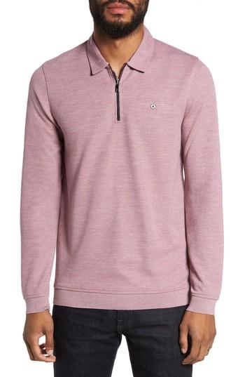 Men's Ted Baker London Modern Slim Fit Long Sleeve Jersey Polo (xl) - Pink